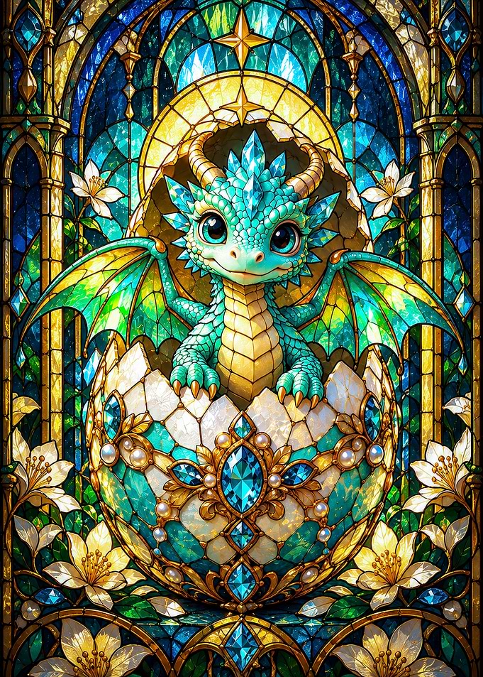 Stained Glass Baby Dragon Hatchling