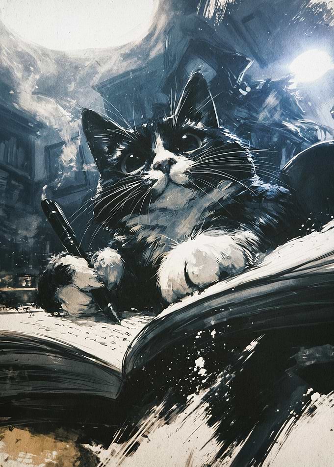 Writing Cat Dark Fantasy Art