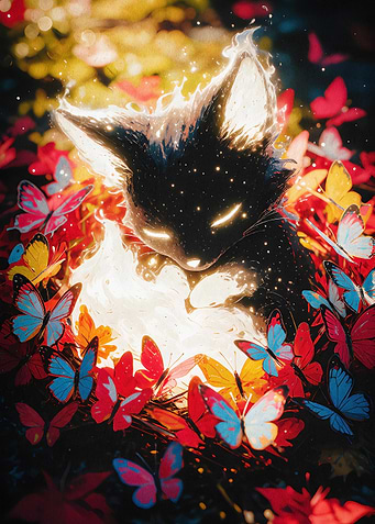 Magical Fox Glowing Butterfly Art
