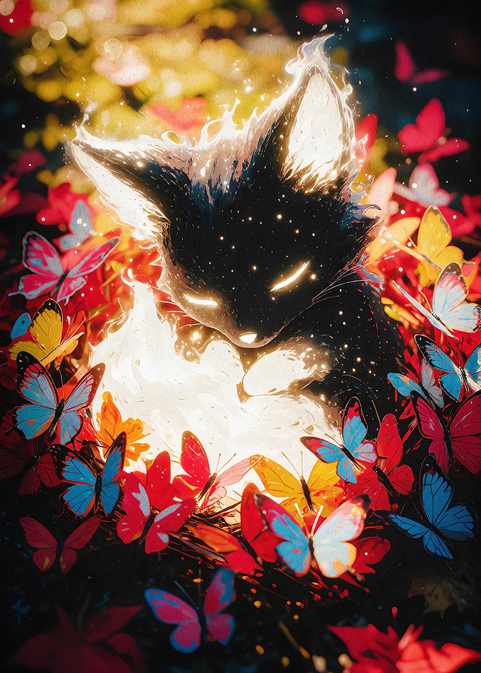 Magical Fox Glowing Butterfly Art