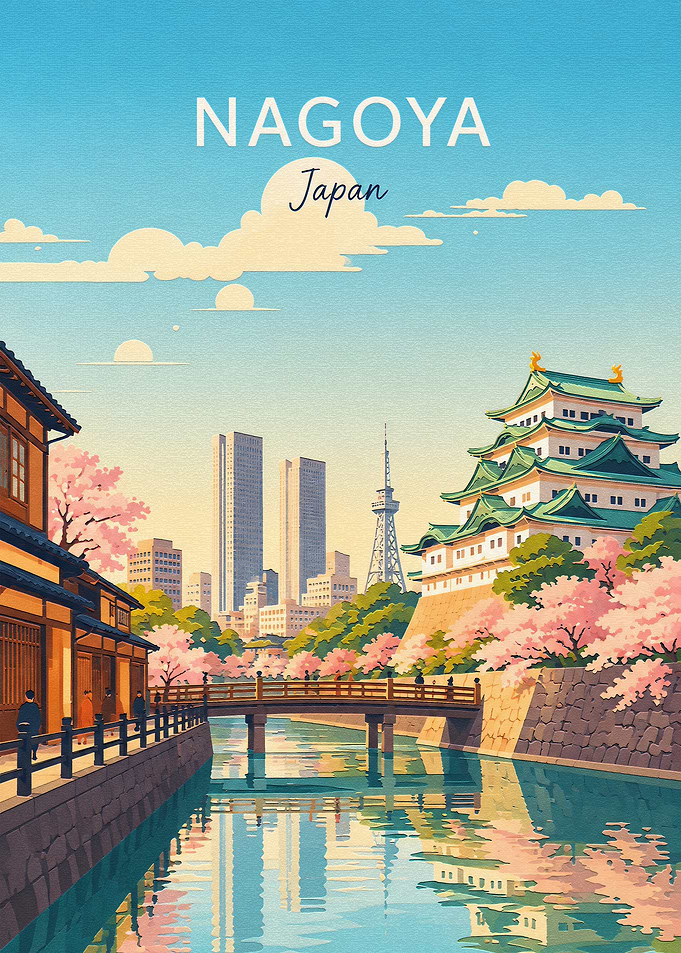 Nagoya Japan Travel Poster Illustration