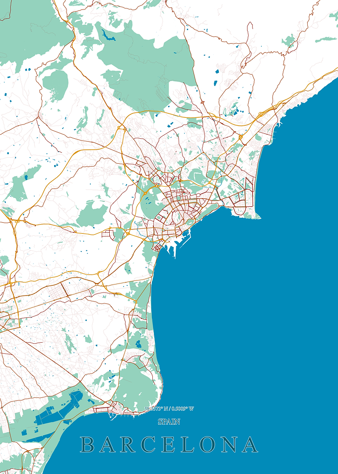 Minimalist Map of Barcelona Spain