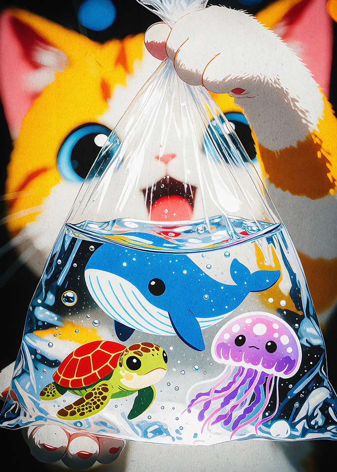 Cat With Sea Life Cute Anime Art