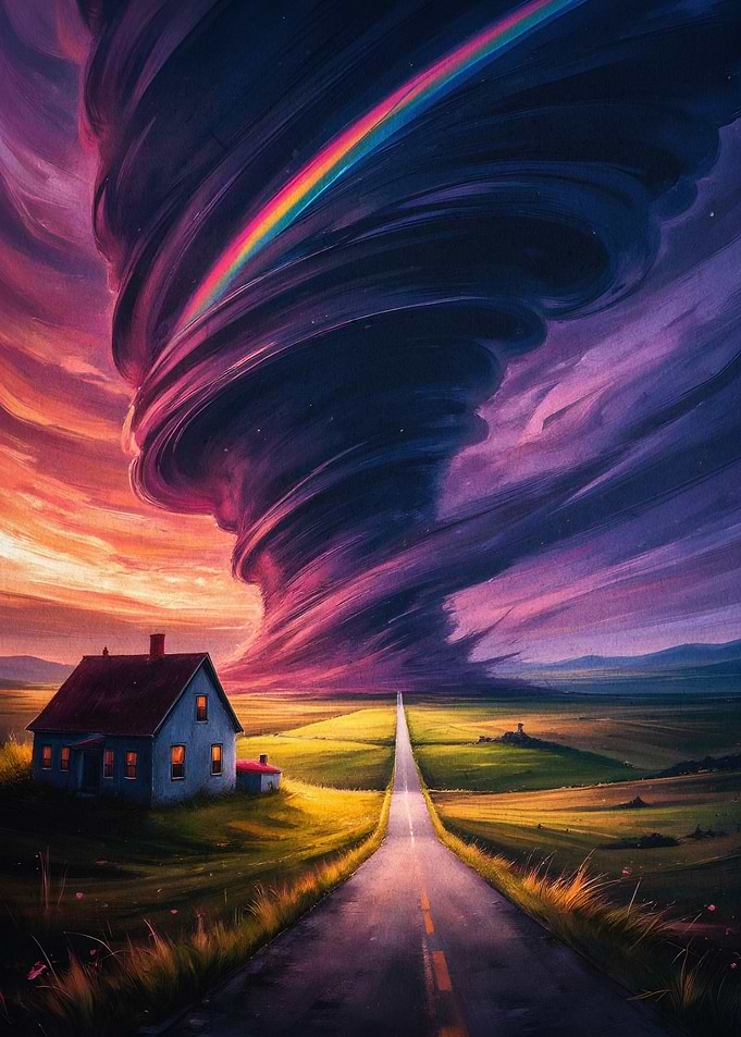 Tornado Rainbow Sunset Surreal Art