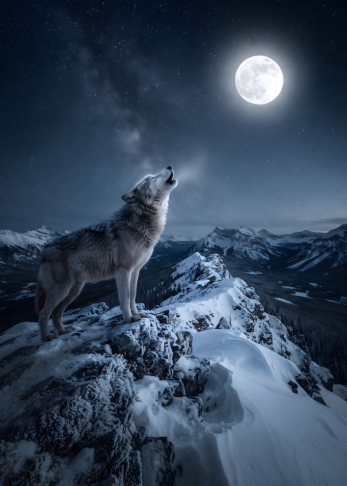 Wolf Howling at the Full Moon