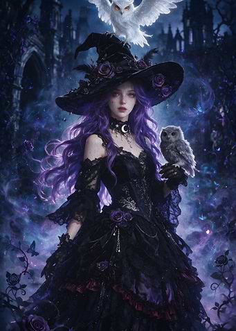 Gothic Witch Fantasy Owl Dark Art