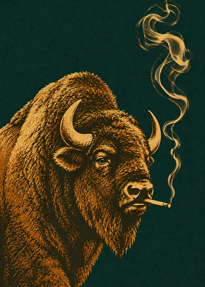 Smoking Bison Illustration