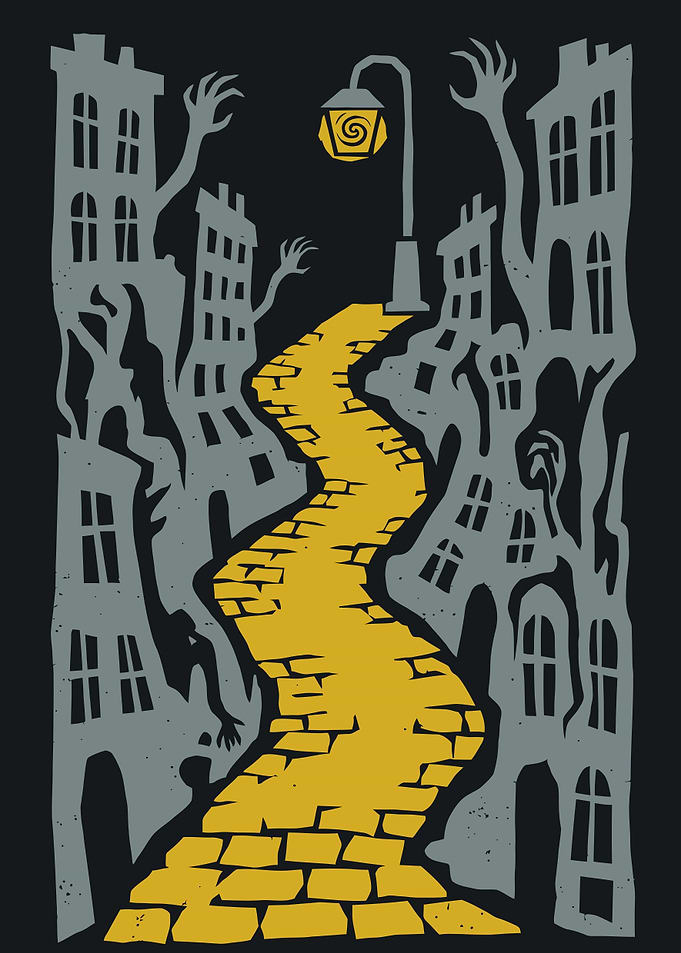 Spooky Yellow Brick Road Illustration