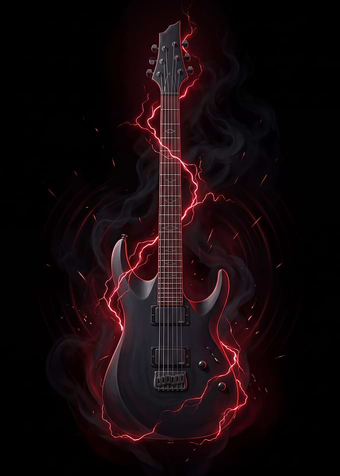 Electric Guitar with Red Lightning