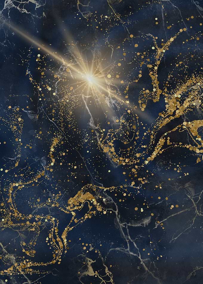 Abstract Navy Blue and Gold Marble