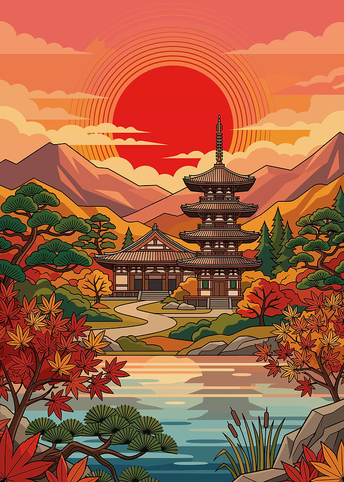 Japanese Pagoda at Sunset
