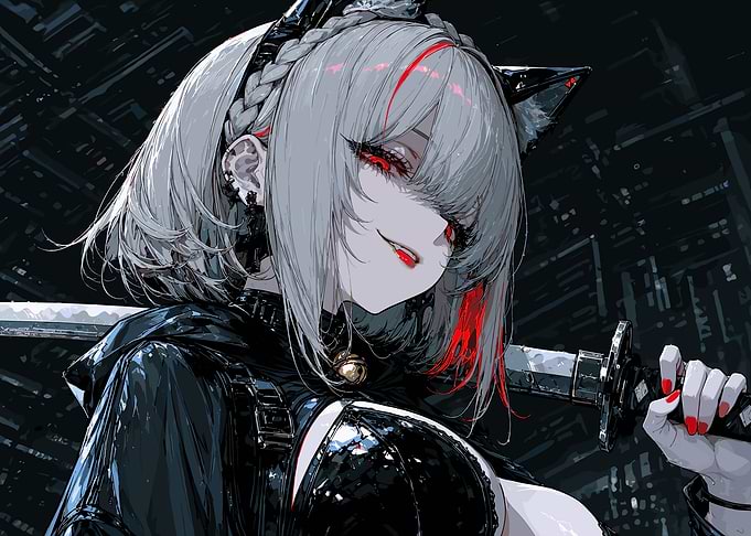 Anime Girl with Katana and Cat-Ears