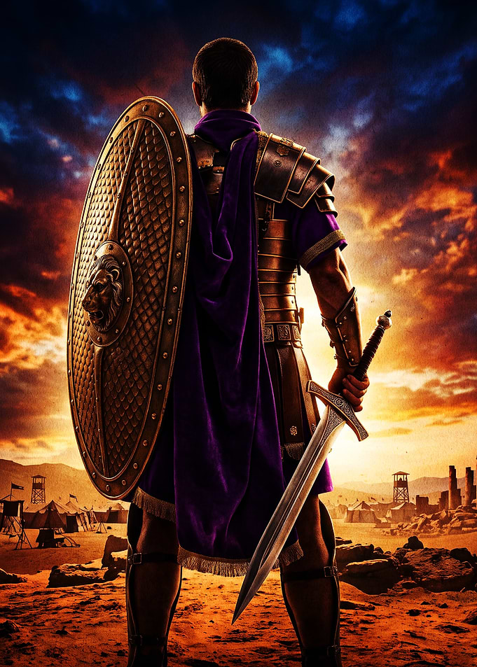 Roman Gladiator Standing at Sunset