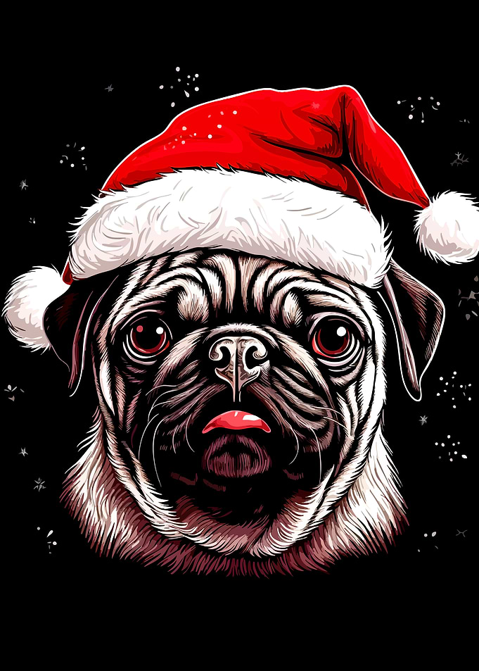 Christmas Pug in Santa Hat