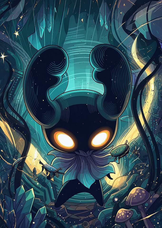 Hollow Knight Glowing Character Illustration