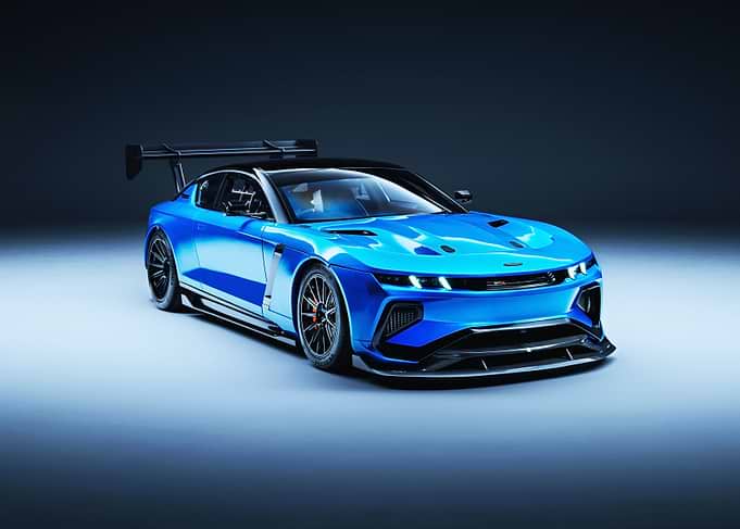 Blue Sports Car with Rear Wing