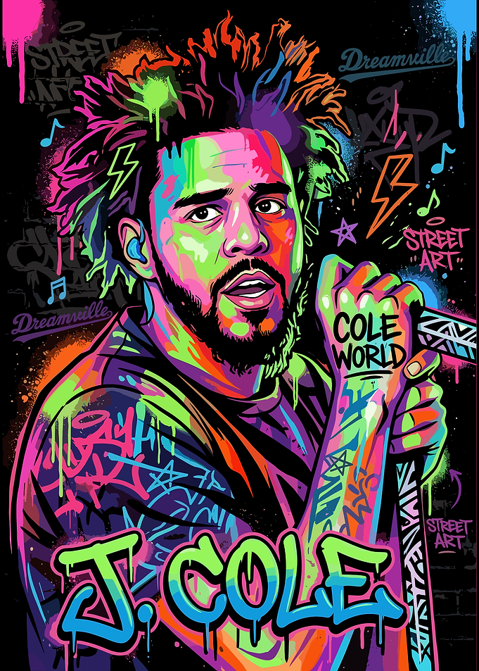 J. Cole Neon Graffiti Art Portrait