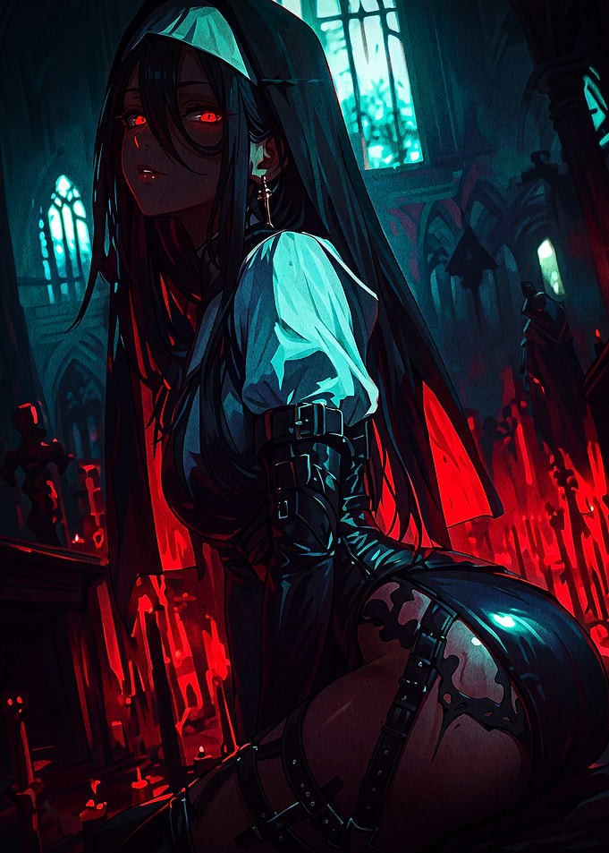 Dark Gothic Anime Nun Portrait