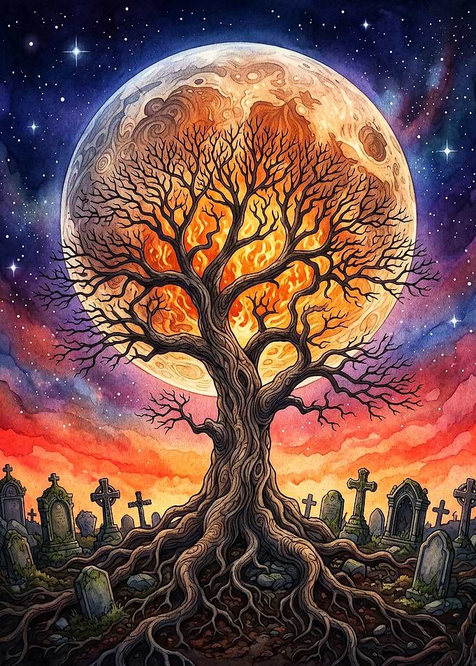 Gothic Moon Tree Surreal Art