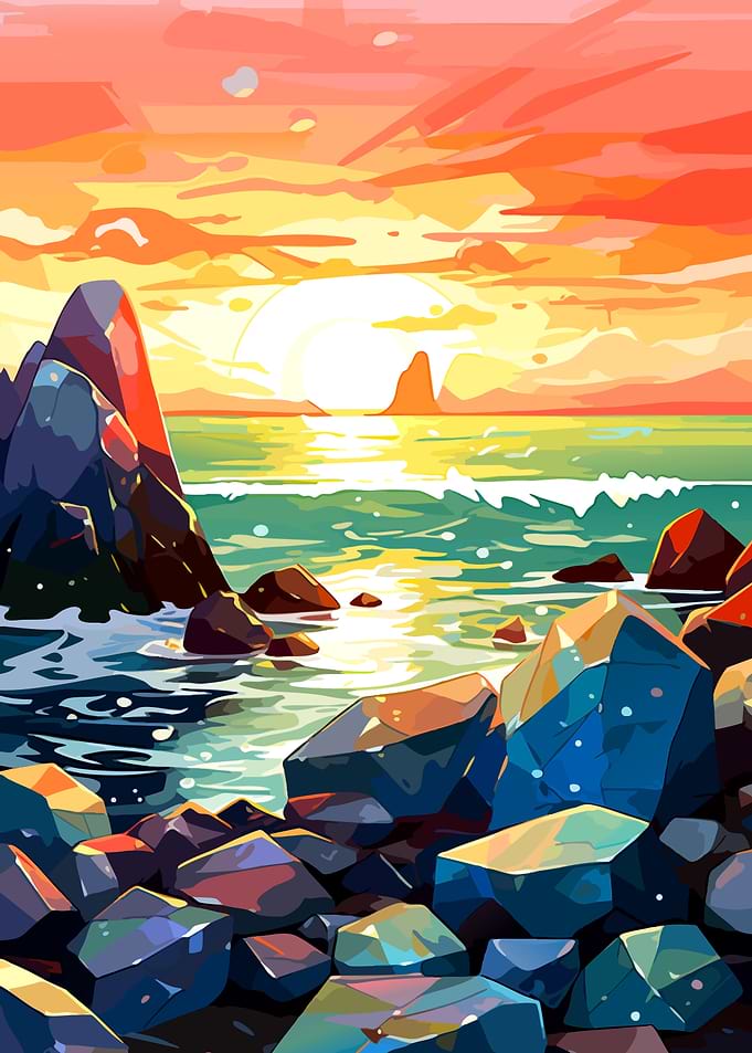 Vibrant Geometric Sunset Seascape