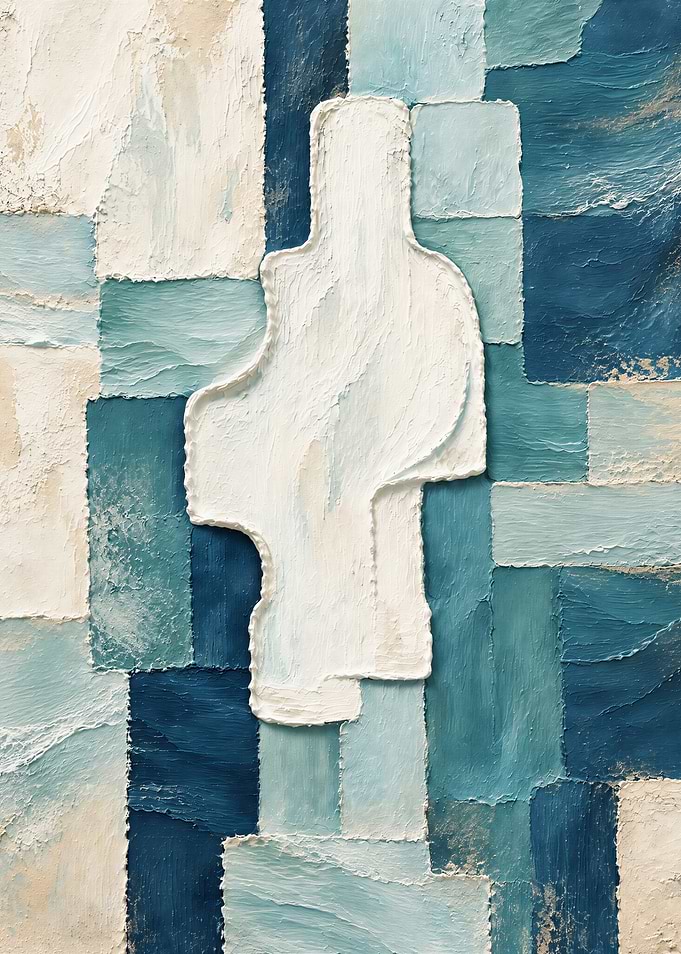 Abstract Blue and White Textured Painting