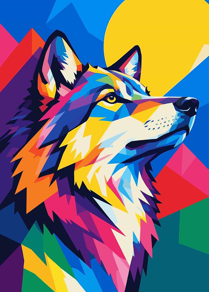 Colorful Geometric Pop Art Wolf
