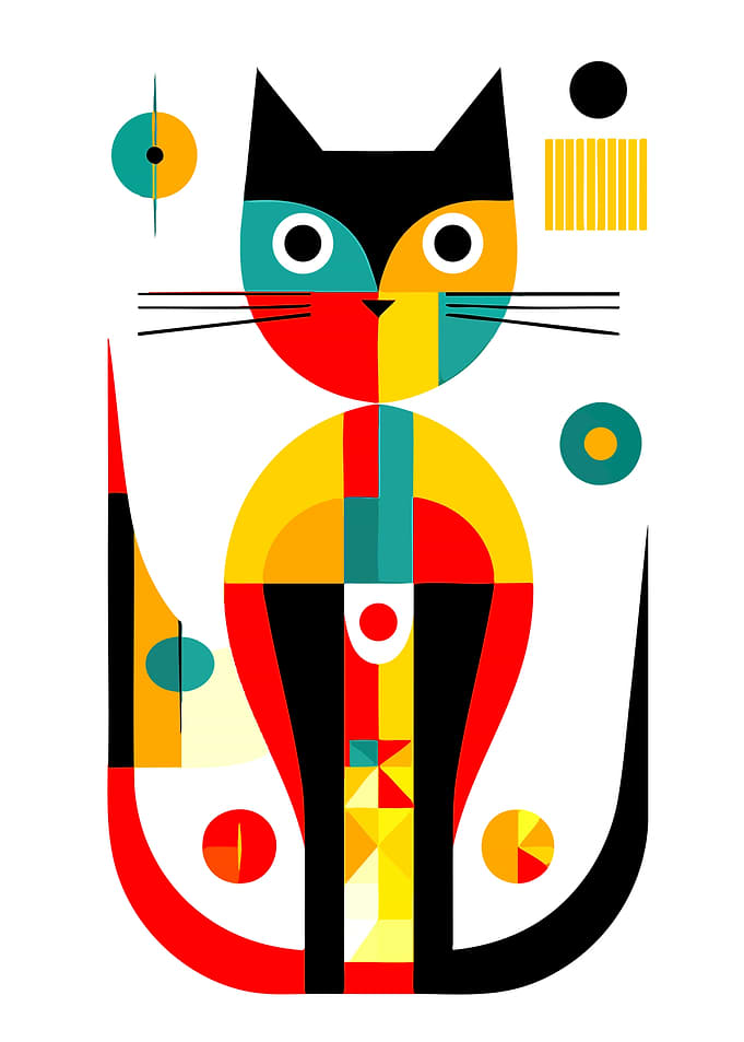 Geometric Mid-Century Modern Cat Illustration