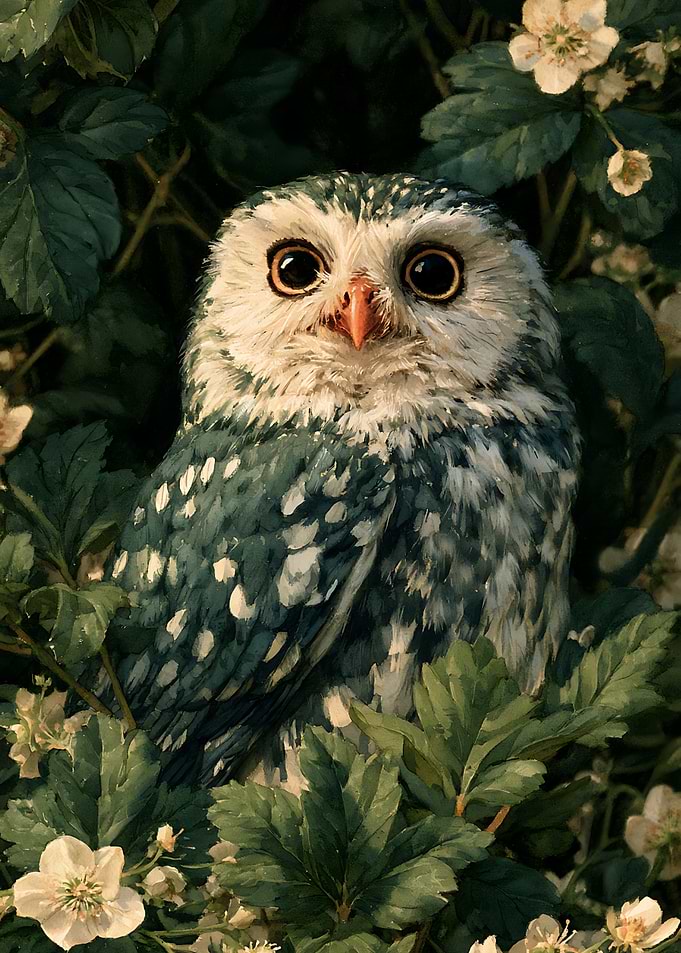 Small Owl in Flowering Foliage