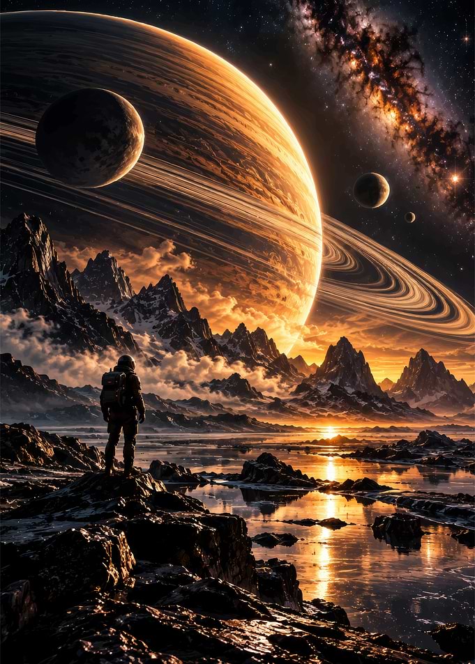 Astronaut Standing on Alien Planet