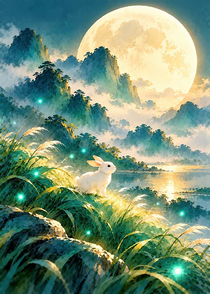 White Rabbit Under Full Moon