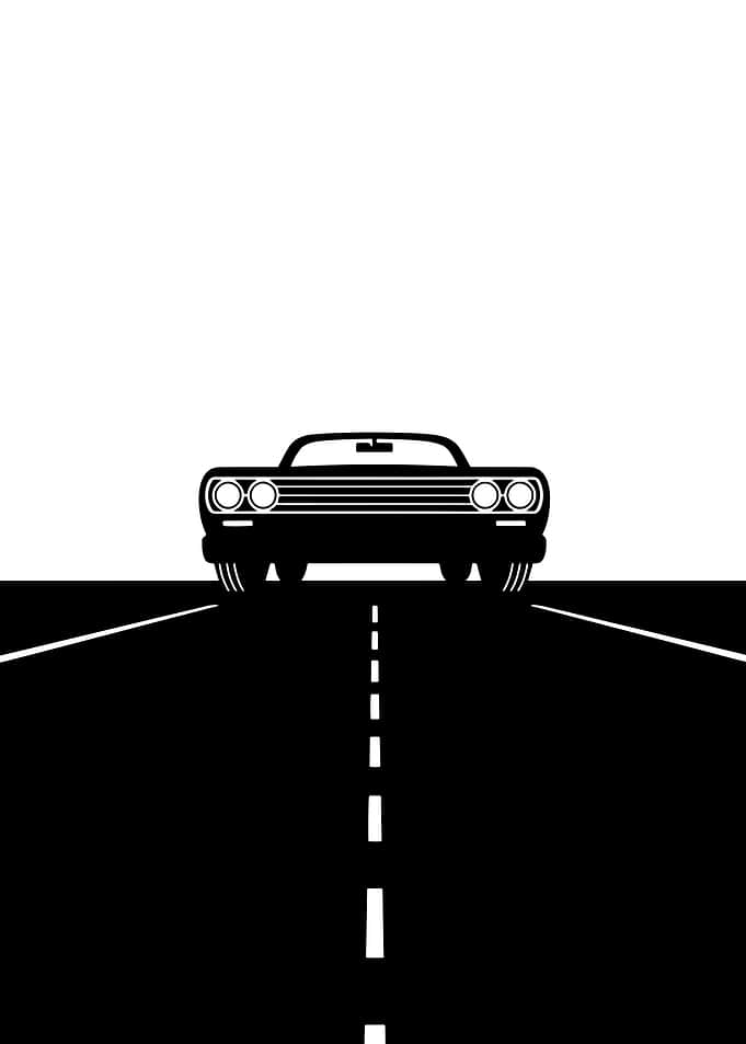 Minimalist Black and White Muscle Car