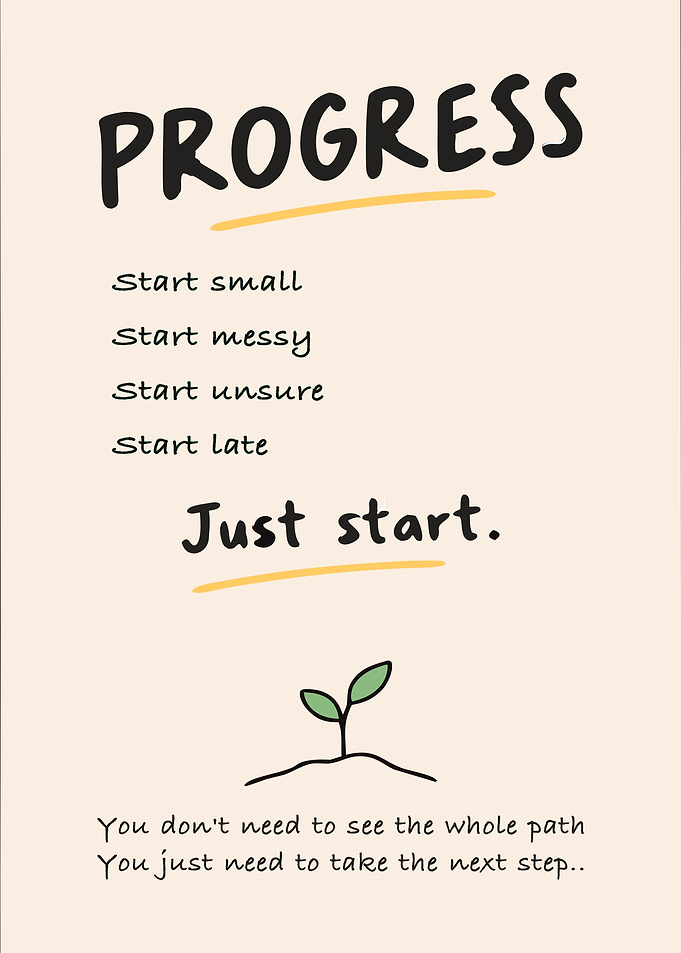 Progress Just Start - Motivational Minimalist Self Improvement - Personal Growth