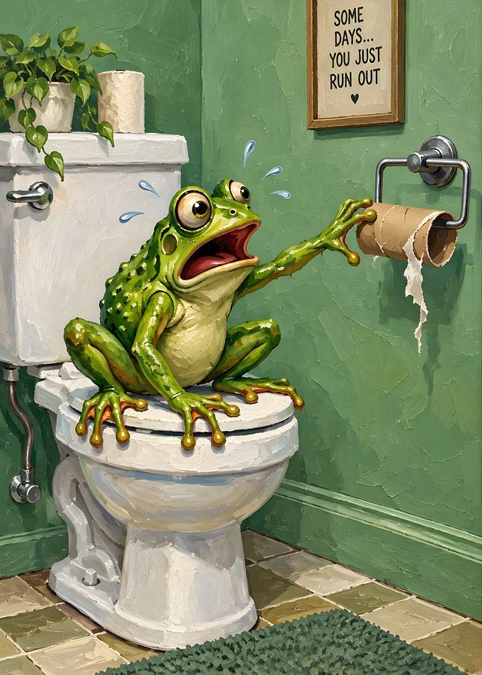 Funny Frog Out of Toilet Paper