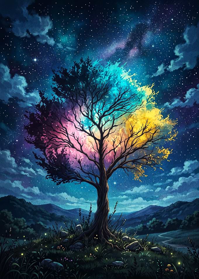 Cosmic Tree Galaxy Fantasy Art