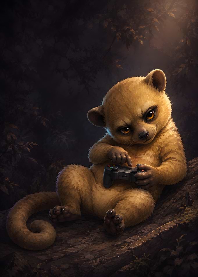 Cute Kinkajou Playing Video Games