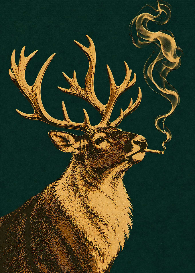 Smoking Deer Vintage Illustration