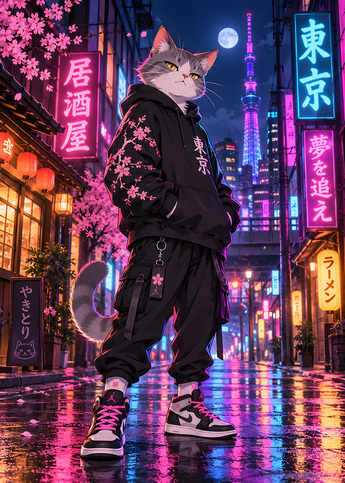 Tokyo Cyberpunk Cat Streetwear