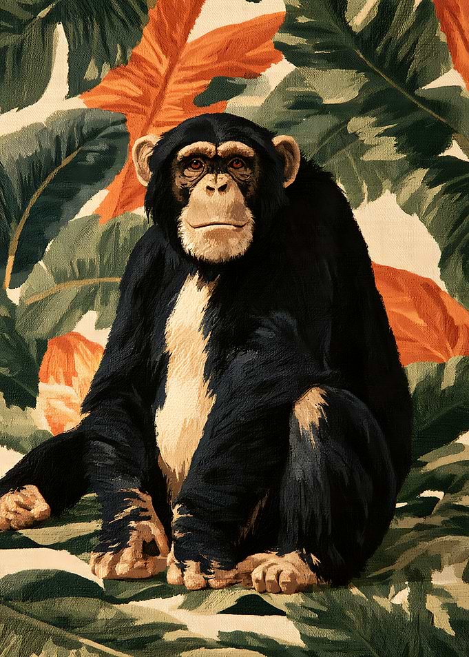 Chimpanzee in Tropical Foliage Painting