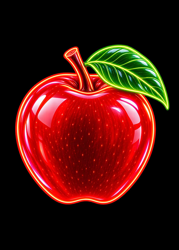 Glowing Neon Red Apple
