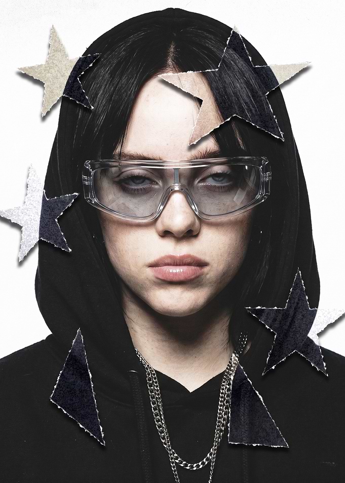 Billie Eilish Portrait with Star Accents