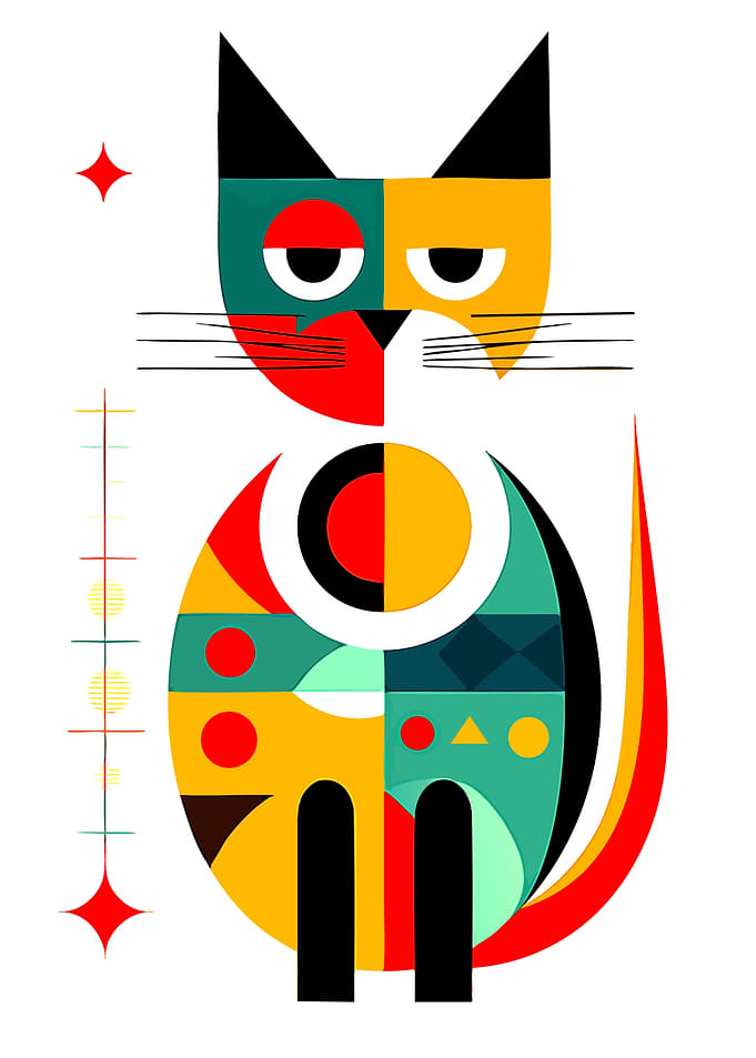 Mid-Century Modern Geometric Cat Art
