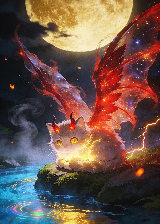 Dragon Cat Fantasy Moon Art