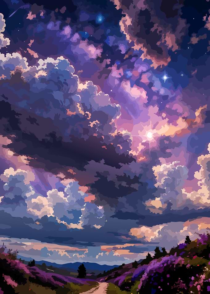 Vibrant Purple Twilight Sky Landscape