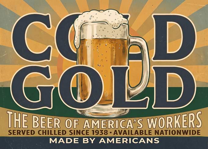 Vintage Cold Gold Beer Poster - California Man Cave Wall Art - Retro Brewery Print