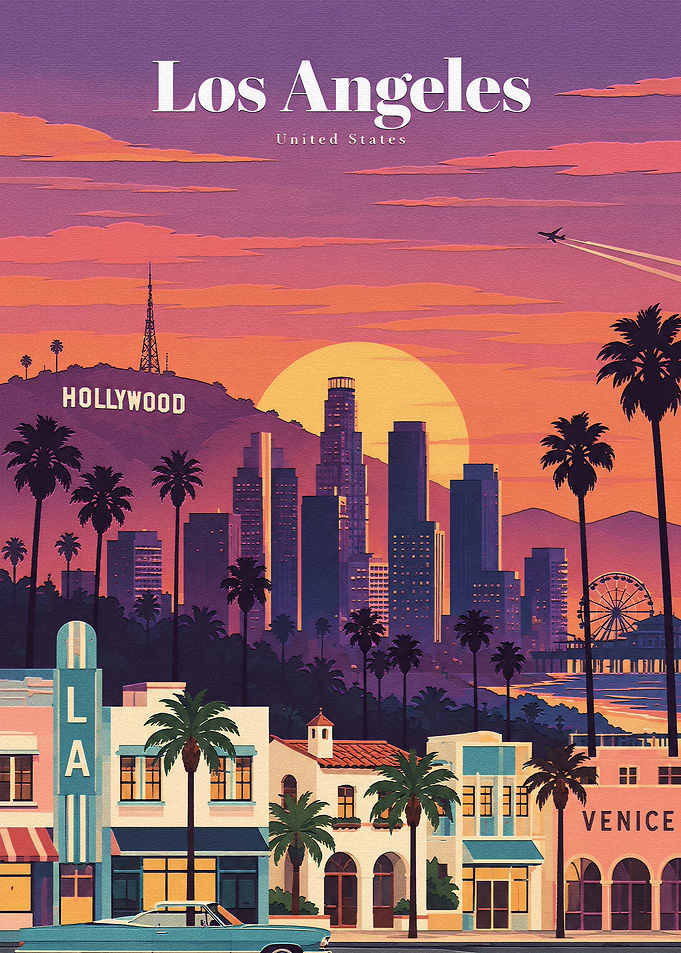 Los Angeles Sunset Travel Poster