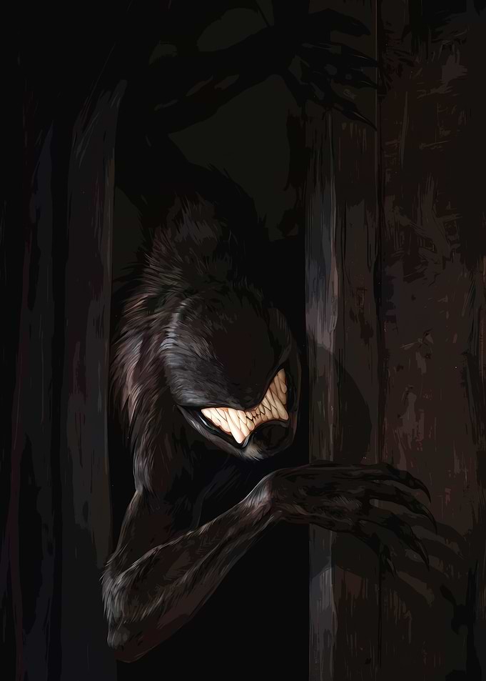 Shadowy Monster Peeking from Doorway