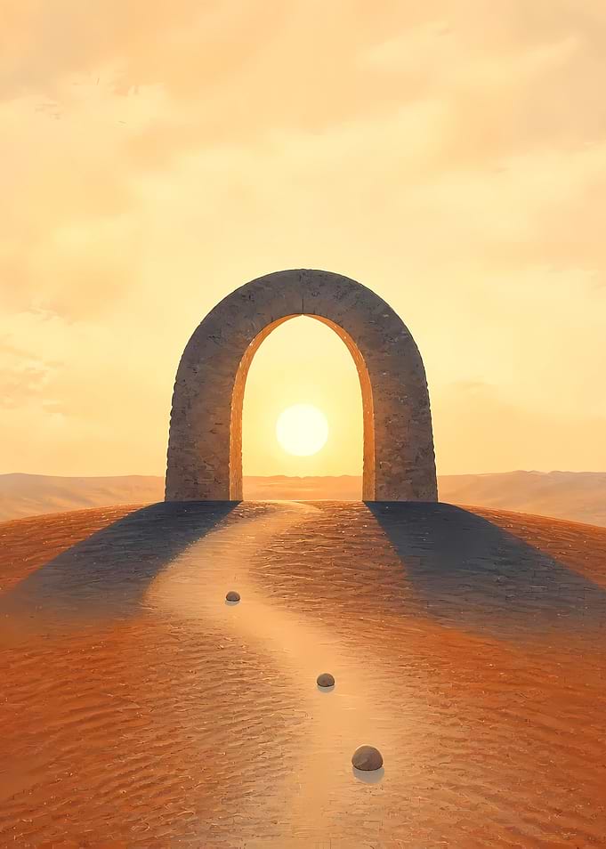 Stone Archway in Desert Sunset