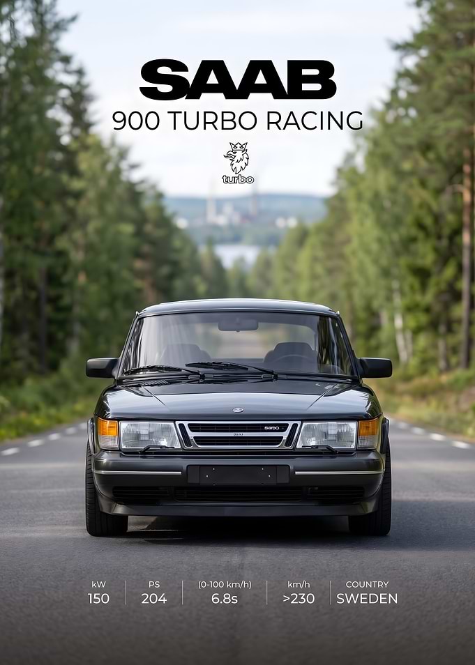 Saab 900 Turbo Racing Poster