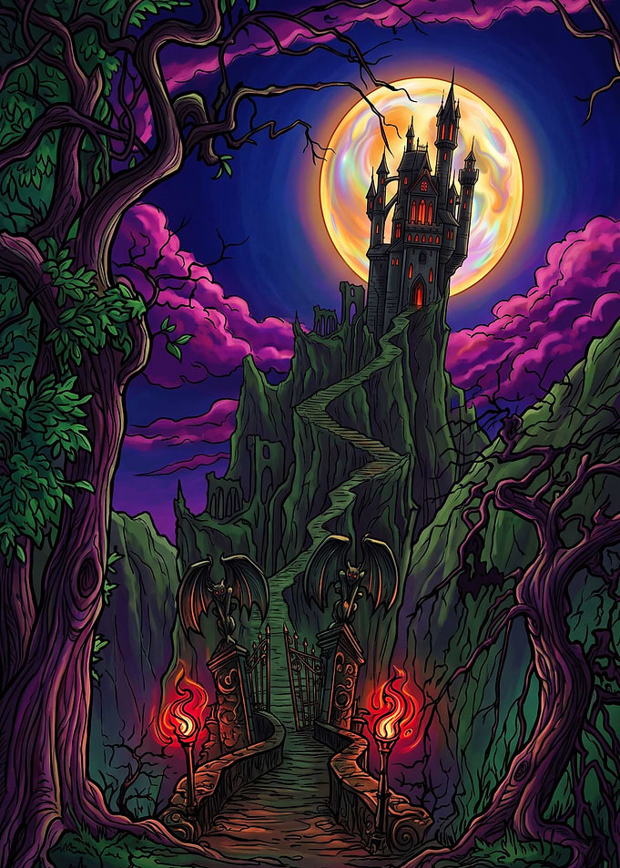 Gothic Castle Under Full Moon