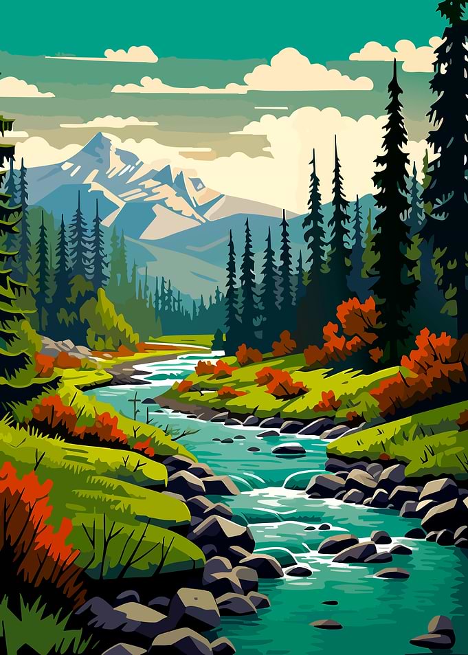 Serene Mountain River Landscape